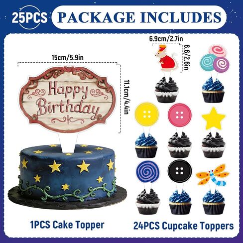 25Pcs Button Birthday Party Cupcake Toppers Colorful Button Eye Cake Picks Happy Birthday Cupcake Topper Horror Cartoon Movie Cake Decorations for Halloween Birthdays Party Baby Shower Decorations in Kuwait