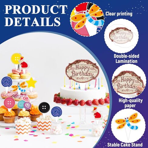 25Pcs Button Birthday Party Cupcake Toppers Colorful Button Eye Cake Picks Happy Birthday Cupcake Topper Horror Cartoon Movie Cake Decorations for Halloween Birthdays Party Baby Shower Decorations in Kuwait