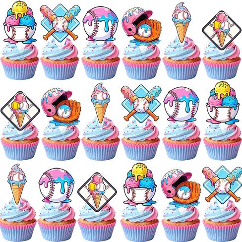 48 Pcs Baseball Ice Cream Party Cupcake Toppers for Baseball Ice Cream Birthday Baby Shower Party Decorations in Saudi Arabia