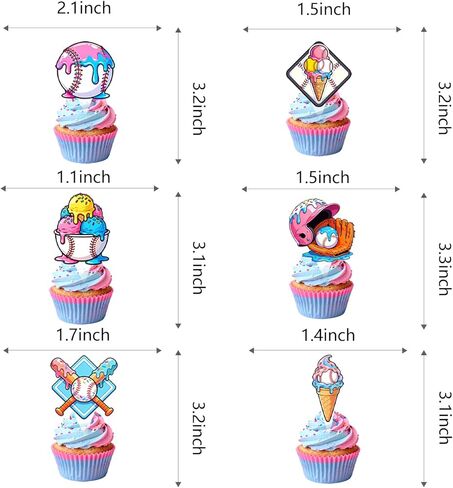 48 Pcs Baseball Ice Cream Party Cupcake Toppers for Baseball Ice Cream Birthday Baby Shower Party Decorations in Saudi Arabia