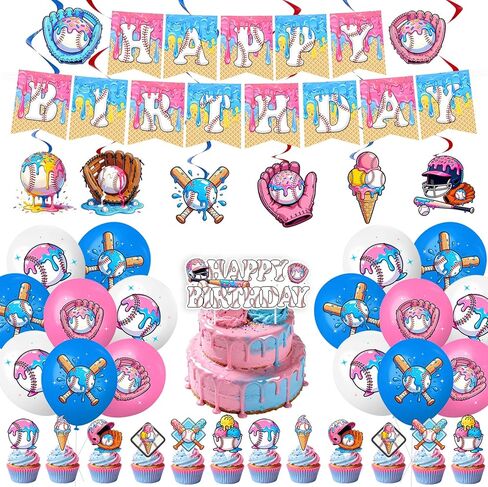 48 Pcs Baseball Ice Cream Party Cupcake Toppers for Baseball Ice Cream Birthday Baby Shower Party Decorations in Saudi Arabia