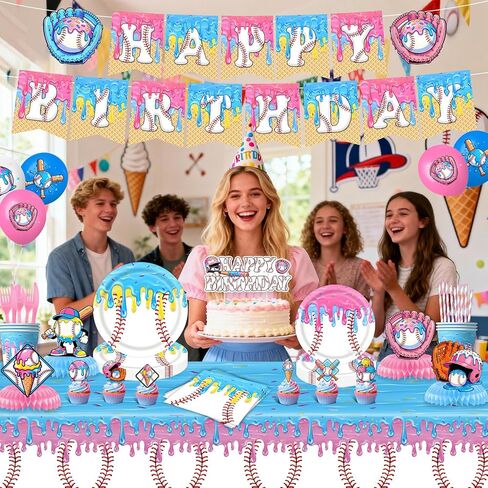 48 Pcs Baseball Ice Cream Party Cupcake Toppers for Baseball Ice Cream Birthday Baby Shower Party Decorations in Saudi Arabia