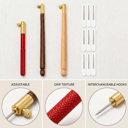 Tambour Embroidery Kit, Professional Embroidery Tools with Three Hook Sizes, Beechwood and Metal Handles for Sequin Beading, DIY Craft Projects, Long-Duration Embroidery Sessions in Saudi Arabia