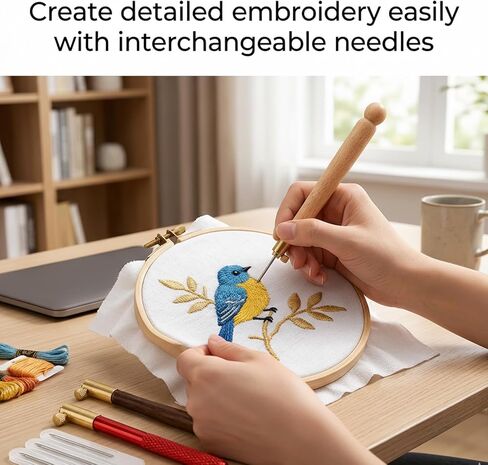 Tambour Embroidery Kit, Professional Embroidery Tools with Three Hook Sizes, Beechwood and Metal Handles for Sequin Beading, DIY Craft Projects, Long-Duration Embroidery Sessions in Saudi Arabia