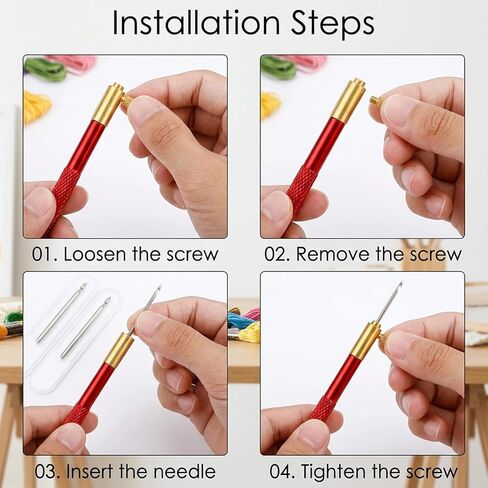 Tambour Embroidery Kit, Professional Embroidery Tools with Three Hook Sizes, Beechwood and Metal Handles for Sequin Beading, DIY Craft Projects, Long-Duration Embroidery Sessions in Saudi Arabia