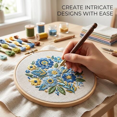 Tambour Embroidery Kit, Professional Embroidery Tools with Three Hook Sizes, Beechwood and Metal Handles for Sequin Beading, DIY Craft Projects, Long-Duration Embroidery Sessions in Saudi Arabia