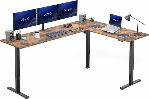 VIVO Electric Height Adjustable 63 x 55 inch Corner Stand Up Desk, Black Table Top, Black Frame, L-Shaped Standing Workstation, 3CT Series, DESK-E3CTB in Saudi Arabia