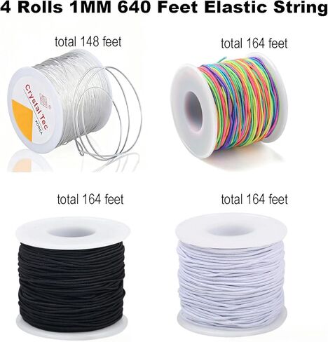 Elastic String for Bracelets,4 Rolls 1mm 640 Feet Stretchy Bracelet String, Sturdy Elastic String Cord for Jewelry Making, Beading, Necklaces, Crafts and Friendship Bracelet in Saudi Arabia