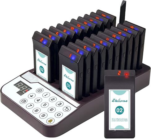 Restaurant Pager System Buzzers, 20 Restaurant Pagers with Vibration, Flashing, Buzzer and LED Number Display,Restaurant Buzzer System for Food Truck Church Nursery Cafe Bars in Saudi Arabia
