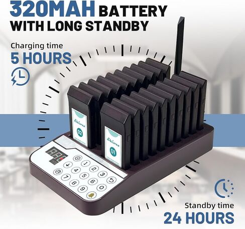 Restaurant Pager System Buzzers, 20 Restaurant Pagers with Vibration, Flashing, Buzzer and LED Number Display,Restaurant Buzzer System for Food Truck Church Nursery Cafe Bars in Saudi Arabia
