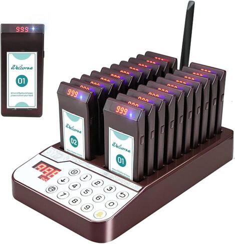 Restaurant Pager System Buzzers, 20 Restaurant Pagers with Vibration, Flashing, Buzzer and LED Number Display,Restaurant Buzzer System for Food Truck Church Nursery Cafe Bars in Saudi Arabia