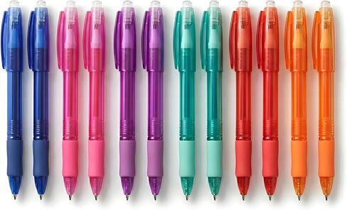 VILMA Erasable Gel Pens with Caps, 0.7mm Medium Point Fine Tip, Corlored Gel Ink Pens Erasable,6 Assorted Vibrant Colors for Note Taking, Planner, and Office Supplies, 12 Pack in Saudi Arabia