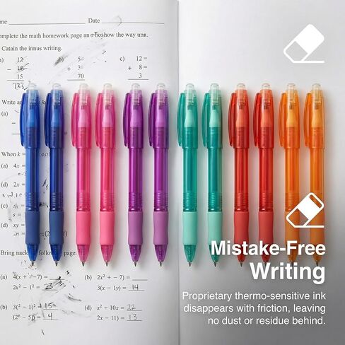 VILMA Erasable Gel Pens with Caps, 0.7mm Medium Point Fine Tip, Corlored Gel Ink Pens Erasable,6 Assorted Vibrant Colors for Note Taking, Planner, and Office Supplies, 12 Pack in Saudi Arabia