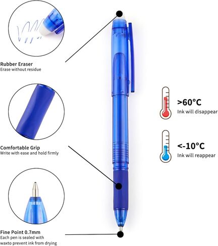 VILMA Erasable Gel Pens with Caps, 0.7mm Medium Point Fine Tip, Corlored Gel Ink Pens Erasable,6 Assorted Vibrant Colors for Note Taking, Planner, and Office Supplies, 12 Pack in Saudi Arabia