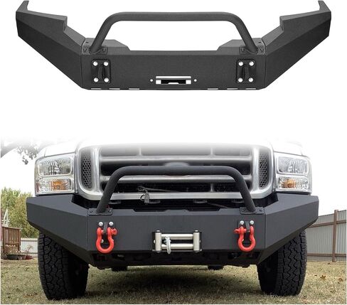 مجموعة المصد الأمامي HECASA متوافقة مع 1999-2004 Ford F250 F350 F-250 F-350 Super Duty مع لوحة ونش فولاذية مطلية بمسحوق أسود في حزمتين in Kuwait