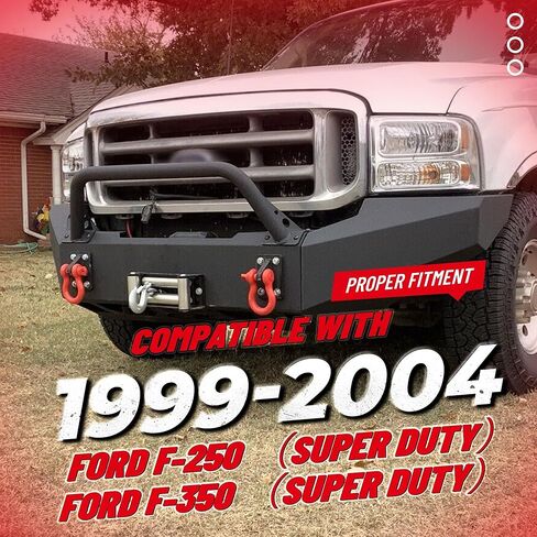 مجموعة المصد الأمامي HECASA متوافقة مع 1999-2004 Ford F250 F350 F-250 F-350 Super Duty مع لوحة ونش فولاذية مطلية بمسحوق أسود في حزمتين in Kuwait