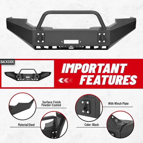 مجموعة المصد الأمامي HECASA متوافقة مع 1999-2004 Ford F250 F350 F-250 F-350 Super Duty مع لوحة ونش فولاذية مطلية بمسحوق أسود في حزمتين in Kuwait