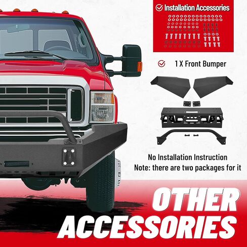 مجموعة المصد الأمامي HECASA متوافقة مع 1999-2004 Ford F250 F350 F-250 F-350 Super Duty مع لوحة ونش فولاذية مطلية بمسحوق أسود في حزمتين in Kuwait