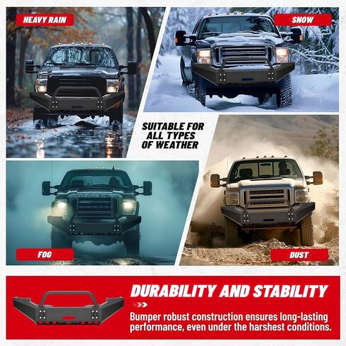 مجموعة المصد الأمامي HECASA متوافقة مع 1999-2004 Ford F250 F350 F-250 F-350 Super Duty مع لوحة ونش فولاذية مطلية بمسحوق أسود في حزمتين in Kuwait