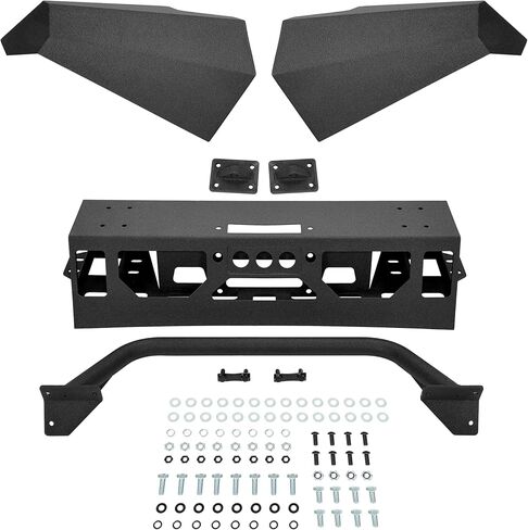 مجموعة المصد الأمامي HECASA متوافقة مع 1999-2004 Ford F250 F350 F-250 F-350 Super Duty مع لوحة ونش فولاذية مطلية بمسحوق أسود في حزمتين in Kuwait