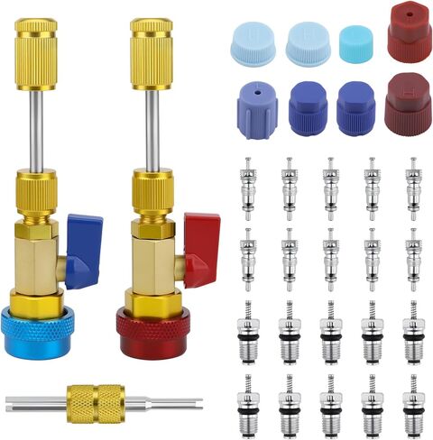 31Pcs R134A Valve Core Quick Remover Installer Tool, High Low Pressure AC Valve Core Removal Tool, Valve Removal Tool with Cap Valve Stem for Refrigerant Air Conditioner System in Saudi Arabia