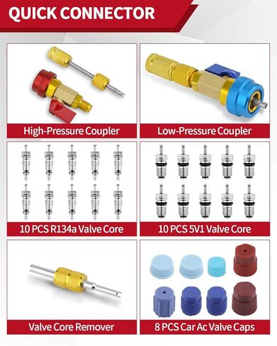 31Pcs R134A Valve Core Quick Remover Installer Tool, High Low Pressure AC Valve Core Removal Tool, Valve Removal Tool with Cap Valve Stem for Refrigerant Air Conditioner System in Saudi Arabia