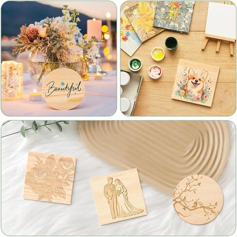 100 Pack Unfinished Wood Coasters for Crafts, 4 Inch Blank Wooden Coasters Bulk, 50 Round & 50 Square with Non-Slip Pads, DIY Painting Engraving for Wedding & Home Decor in Saudi Arabia