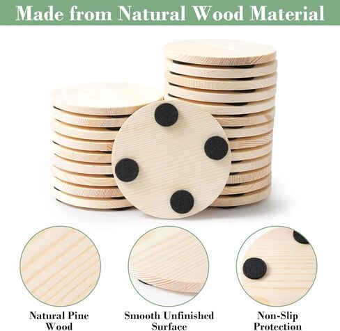100 Pack Unfinished Wood Coasters for Crafts, 4 Inch Blank Wooden Coasters Bulk, 50 Round & 50 Square with Non-Slip Pads, DIY Painting Engraving for Wedding & Home Decor in Saudi Arabia