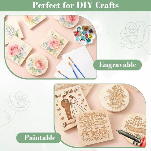 100 Pack Unfinished Wood Coasters for Crafts, 4 Inch Blank Wooden Coasters Bulk, 50 Round & 50 Square with Non-Slip Pads, DIY Painting Engraving for Wedding & Home Decor in Saudi Arabia