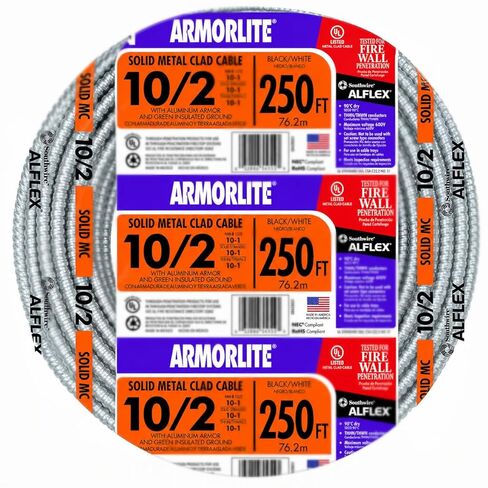 Southwire 10/2 125 قدم 30 أمبير CU من الألومنيوم Armorlite مغطى بمعدن (فضي)، فضي in Kuwait