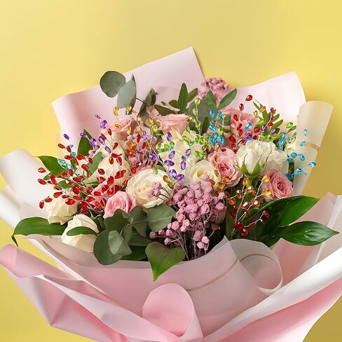 32PCS Acrylic Crystal Flower Branches – Transparent Color Artificial Bead Drop Bouquets, Glitter Floral Acrylic Picks Arrangement for Wedding, Thanksgiving & Home/Office Table Top Decoration in Kuwait