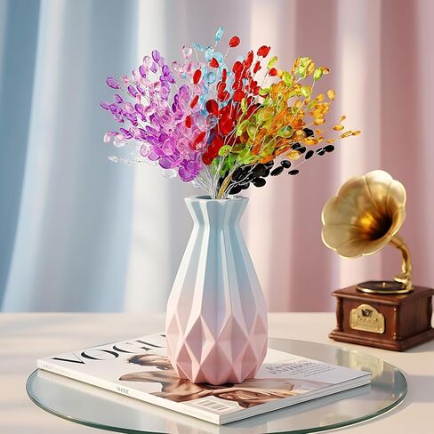 32PCS Acrylic Crystal Flower Branches – Transparent Color Artificial Bead Drop Bouquets, Glitter Floral Acrylic Picks Arrangement for Wedding, Thanksgiving & Home/Office Table Top Decoration in Kuwait