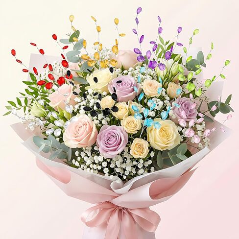 32PCS Acrylic Crystal Flower Branches – Transparent Color Artificial Bead Drop Bouquets, Glitter Floral Acrylic Picks Arrangement for Wedding, Thanksgiving & Home/Office Table Top Decoration in Kuwait