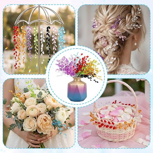 32PCS Acrylic Crystal Flower Branches – Transparent Color Artificial Bead Drop Bouquets, Glitter Floral Acrylic Picks Arrangement for Wedding, Thanksgiving & Home/Office Table Top Decoration in Kuwait