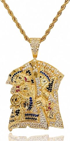 ICEDIAMOND 18K Gold Plated King Assassin Playing Card Pendant Necklace, Iced Out Colored CZ Diamond Hip Hop Jewelry for Men in Saudi Arabia