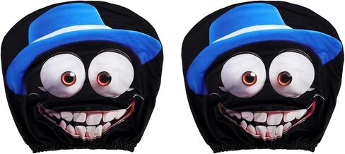 2pcs Funny Cartoon Car Headrest Covers, Universal Cute Cartoon Big Eyes Car Seat Head Rest Protector with Exaggerated Expression for Auto Front Seat Decor Supplies in Kuwait