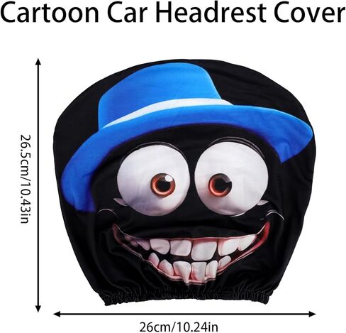 2pcs Funny Cartoon Car Headrest Covers, Universal Cute Cartoon Big Eyes Car Seat Head Rest Protector with Exaggerated Expression for Auto Front Seat Decor Supplies in Kuwait