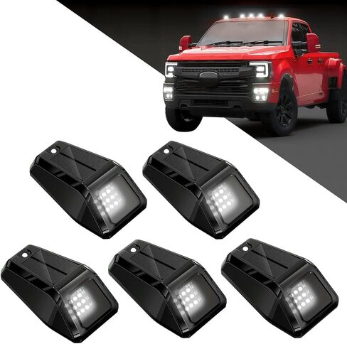 Solar Wireless No Drill Truck Cab Roof Lights, Auto On/Off with Motion Vibration Sensor Ultra-Bright LED IP67 Waterproof Solar Security Lights for Trucks RVs 5PCS (White) in Saudi Arabia