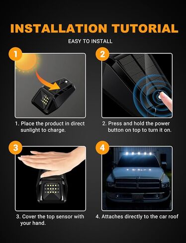 Solar Wireless No Drill Truck Cab Roof Lights, Auto On/Off with Motion Vibration Sensor Ultra-Bright LED IP67 Waterproof Solar Security Lights for Trucks RVs 5PCS (White) in Saudi Arabia