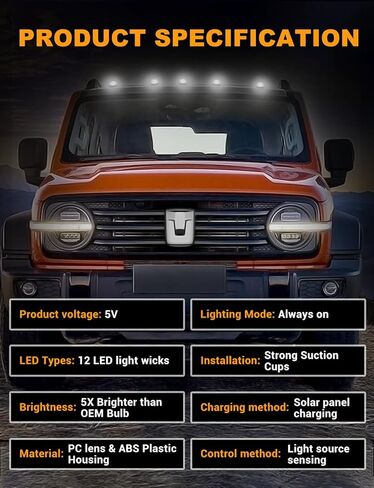 Solar Wireless No Drill Truck Cab Roof Lights, Auto On/Off with Motion Vibration Sensor Ultra-Bright LED IP67 Waterproof Solar Security Lights for Trucks RVs 5PCS (White) in Saudi Arabia
