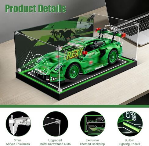 Acrylic Display Case for Lego 42224 Porsche 911 GT3 R Rexy AO Racing Car, Dustproof Acrylic Showcase Box with with LED Lighting(Only Case - Model Not Included) in Saudi Arabia