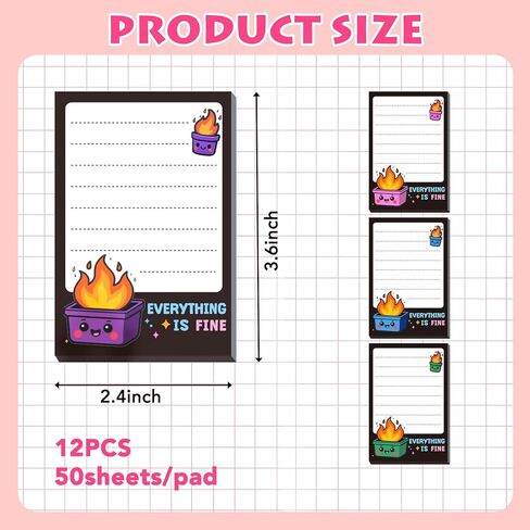 Dumpster Fire Desk Accessories, 12 Pads Garbage Can Fire Funny Sticky Notes, 600 Sheets 3.6 x 2.4 Inch Notepads, It's Fine I'm Fine Everything is Fine Memo Notes Office Gifts for Women Men Coworkers in Saudi Arabia
