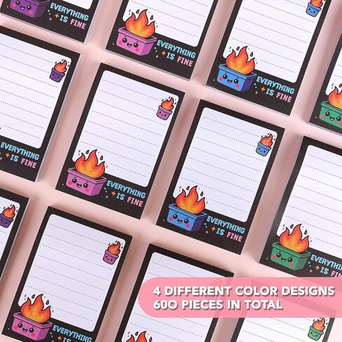 Dumpster Fire Desk Accessories, 12 Pads Garbage Can Fire Funny Sticky Notes, 600 Sheets 3.6 x 2.4 Inch Notepads, It's Fine I'm Fine Everything is Fine Memo Notes Office Gifts for Women Men Coworkers in Saudi Arabia