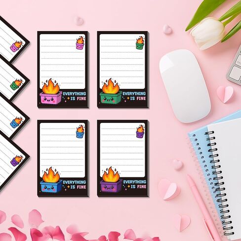 Dumpster Fire Desk Accessories, 12 Pads Garbage Can Fire Funny Sticky Notes, 600 Sheets 3.6 x 2.4 Inch Notepads, It's Fine I'm Fine Everything is Fine Memo Notes Office Gifts for Women Men Coworkers in Saudi Arabia