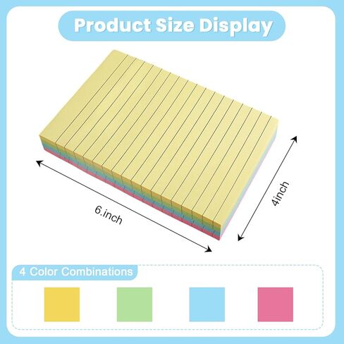 1 Pcs Lined Sticky Notes Pads for Writing and Organization Desk Office Workspace Daily Planning Notes for Partner(Yellow + Red + Blue + Green) in Kuwait