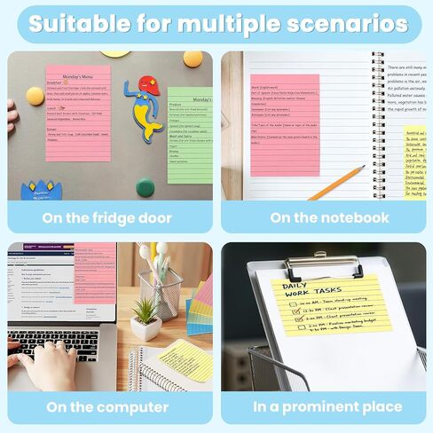 1 Pcs Lined Sticky Notes Pads for Writing and Organization Desk Office Workspace Daily Planning Notes for Partner(Yellow + Red + Blue + Green) in Kuwait