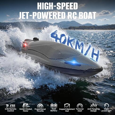 Rc Boat,12 inch Big Remote Control Boats with LED Light,40 KPH Fast RC Speed Boats with 2000mAh Battery Ideal Waterproof Toy Boats for Lakes & Pools & Salt Water Summer Toys for Adults in Saudi Arabia