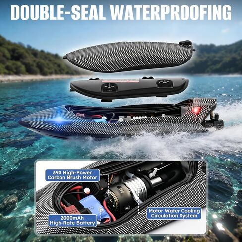 Rc Boat,12 inch Big Remote Control Boats with LED Light,40 KPH Fast RC Speed Boats with 2000mAh Battery Ideal Waterproof Toy Boats for Lakes & Pools & Salt Water Summer Toys for Adults in Saudi Arabia