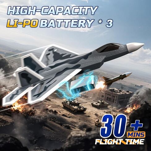 DEERC 2CH F22 Raptor RC Plane wiht Lights,Remote Control Airplane Fighter Toys,2.4GHz 6-axis Gyro Stabilizer RTF Glider Aircraft Jet Plane with 3 Batteries,Easy to Fly for Boys Adults in Saudi Arabia