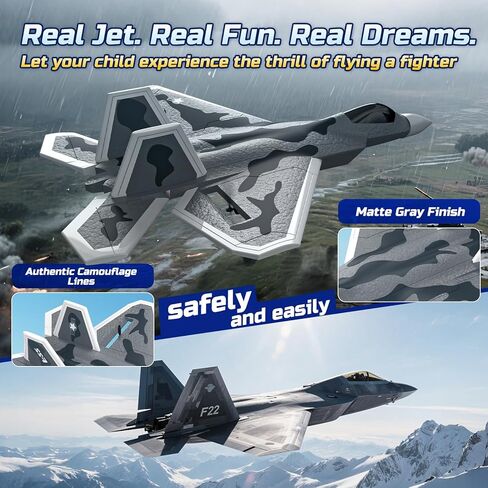 DEERC 2CH F22 Raptor RC Plane wiht Lights,Remote Control Airplane Fighter Toys,2.4GHz 6-axis Gyro Stabilizer RTF Glider Aircraft Jet Plane with 3 Batteries,Easy to Fly for Boys Adults in Saudi Arabia